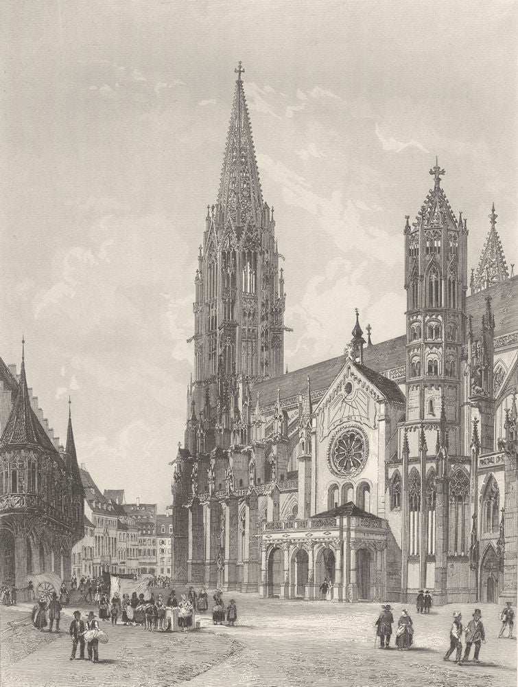 SWITZERLAND. Fribourg Cathedral c1856 old antique vintage print picture